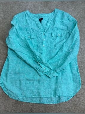 Talbots Turquoise Linen Henley Blouse